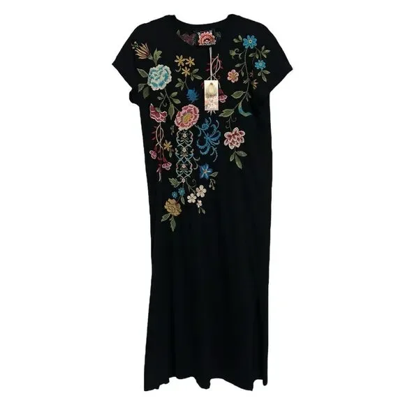 JOHNNY WAS NWT Boho Floral Embroidered Relaxed Knit Midi Dress - Picture 5 of 16